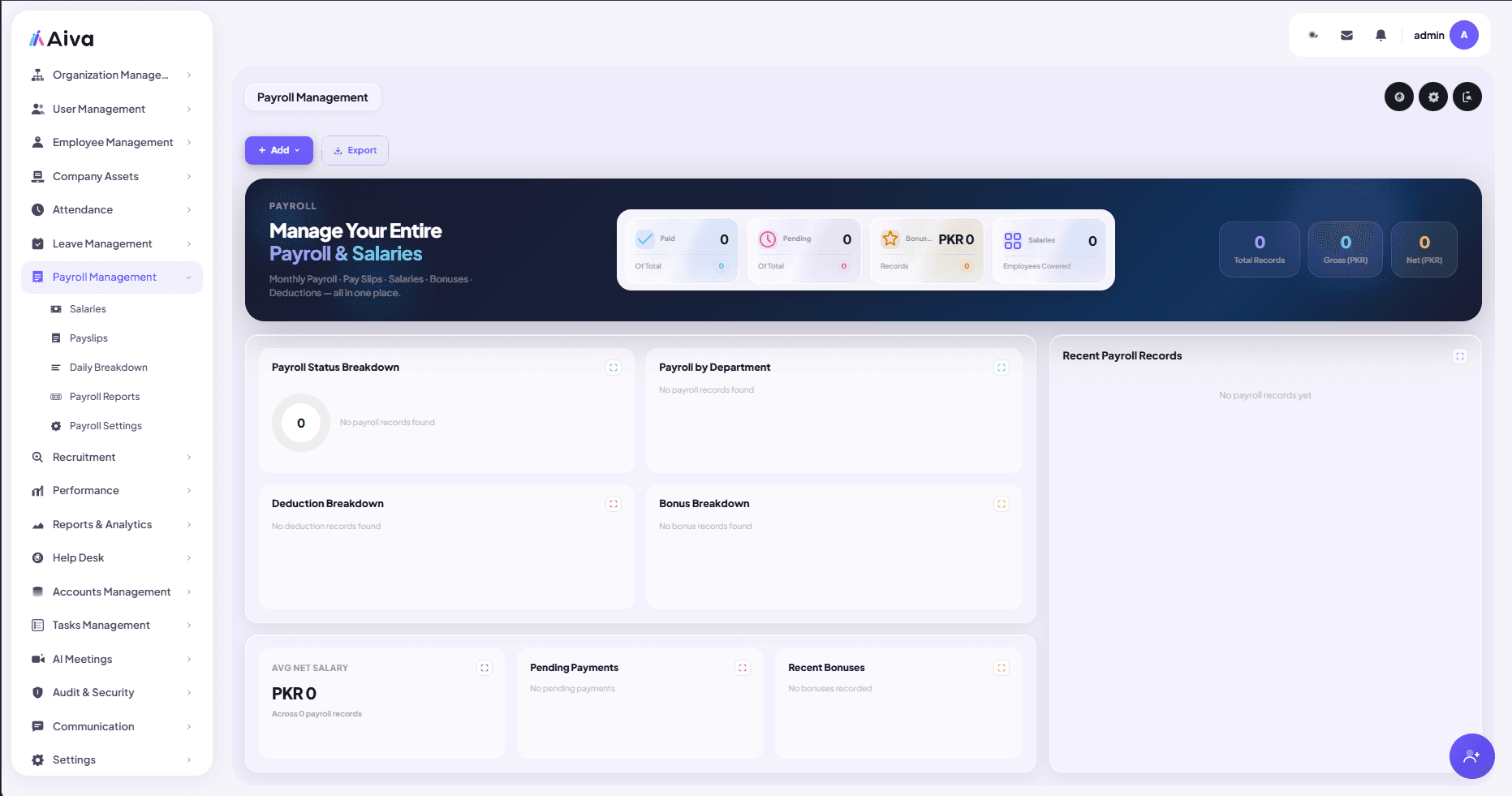 AIVA payroll screen